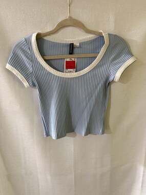 H&M Divided Picot-Trimmed Ribbed Square Neck T-Shirt